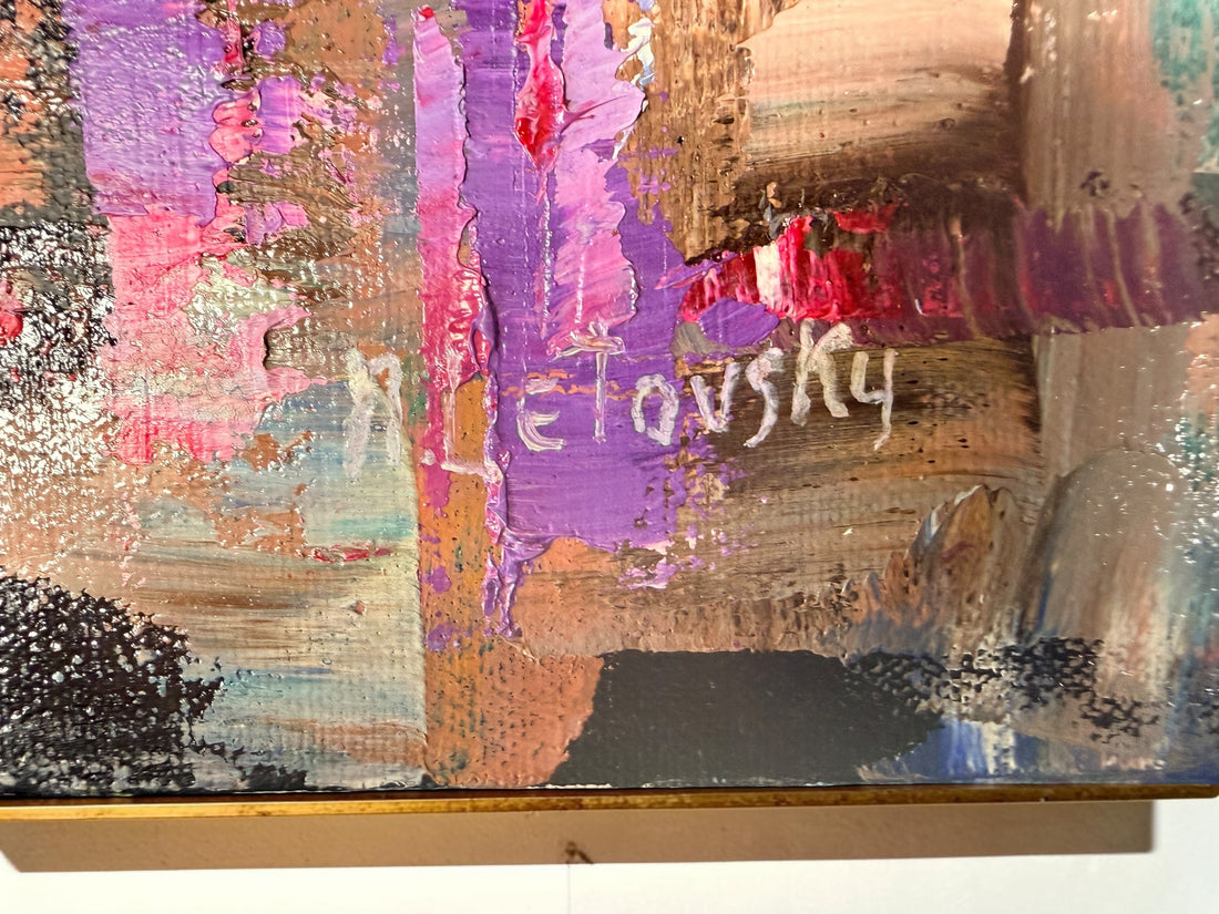 Original Nathan Letovsky "Fraternity" acrylic on canvas. Vibrant textured abstract painting by the Montreal artist, professionally framed and ready to display