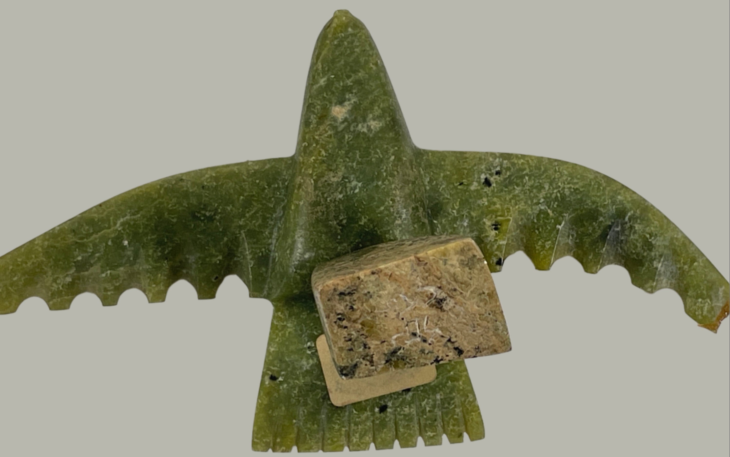Signed Inuit Green Soapstone Bird Sculpture – Inuktitut Syllabics