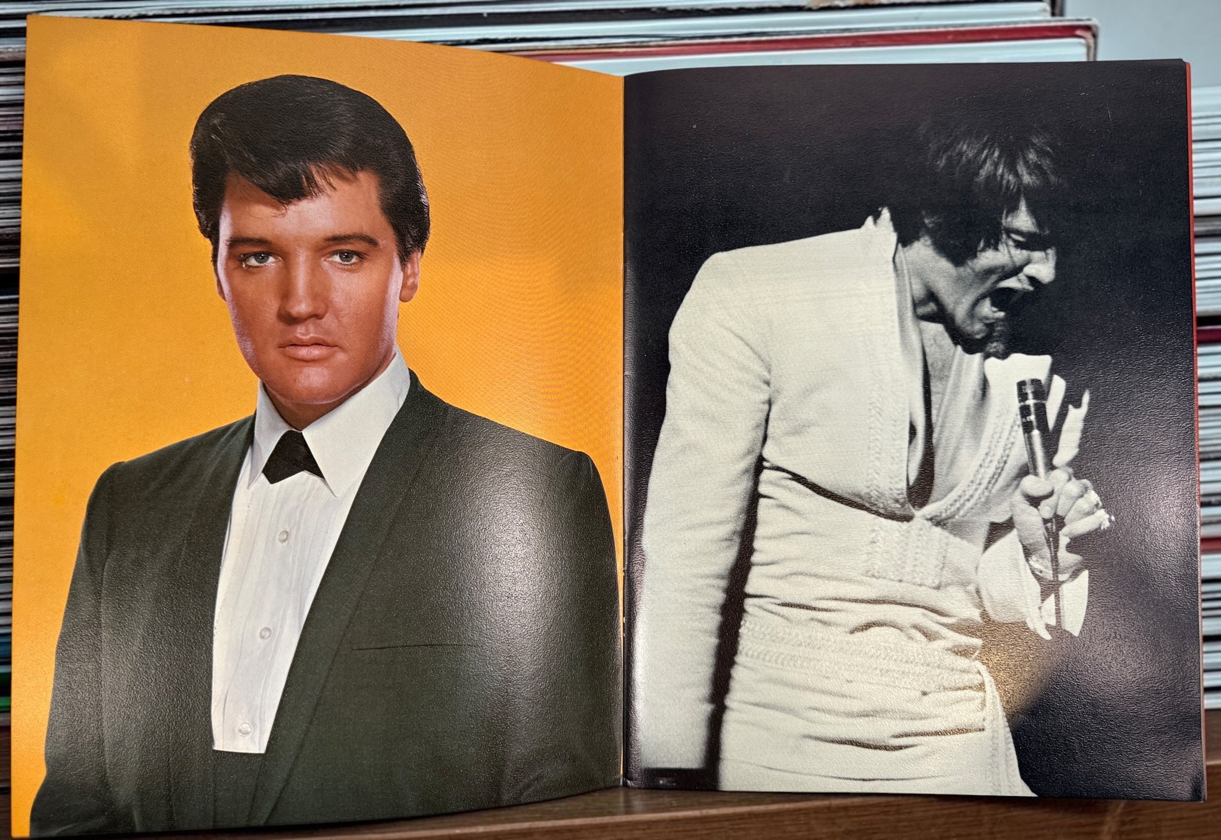 Complete vintage RCA Elvis Presley Worldwide 50 Gold Award Hits Vol. 1 box set with two original 8-track cartridges, photo album, and collector presentation box.