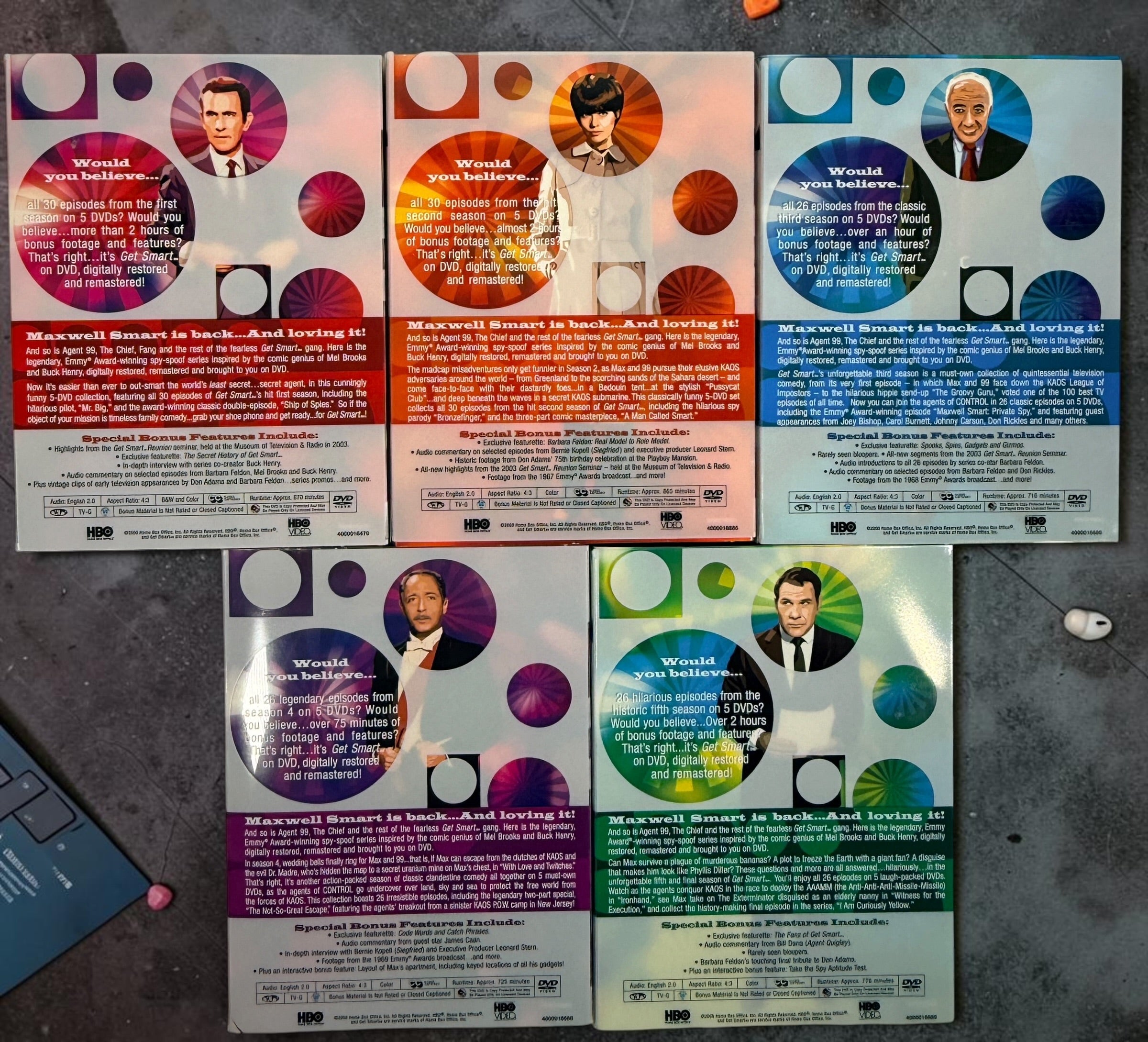 Complete Get Smart: The Complete Series DVD box set with all 5 seasons and 25 discs. Classic Don Adams spy comedy in original HBO collector’s slipcase.