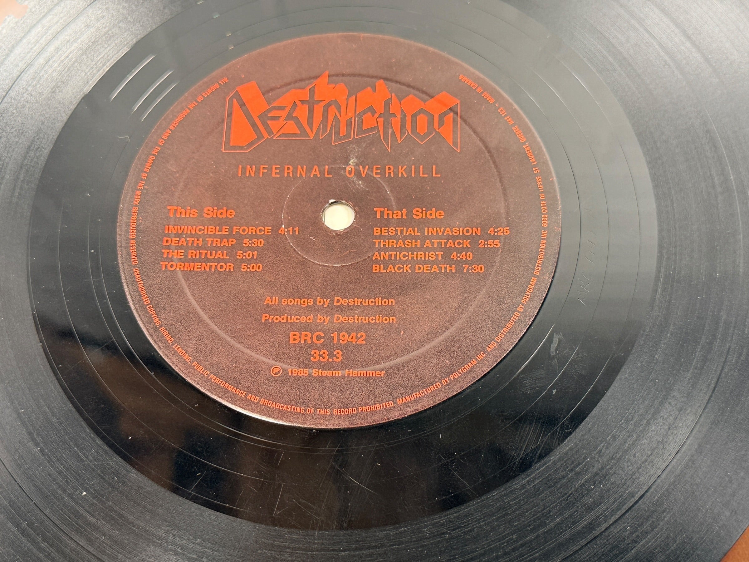 Destruction, Infernal Overkill LP, Banzai Canada First Press 1985