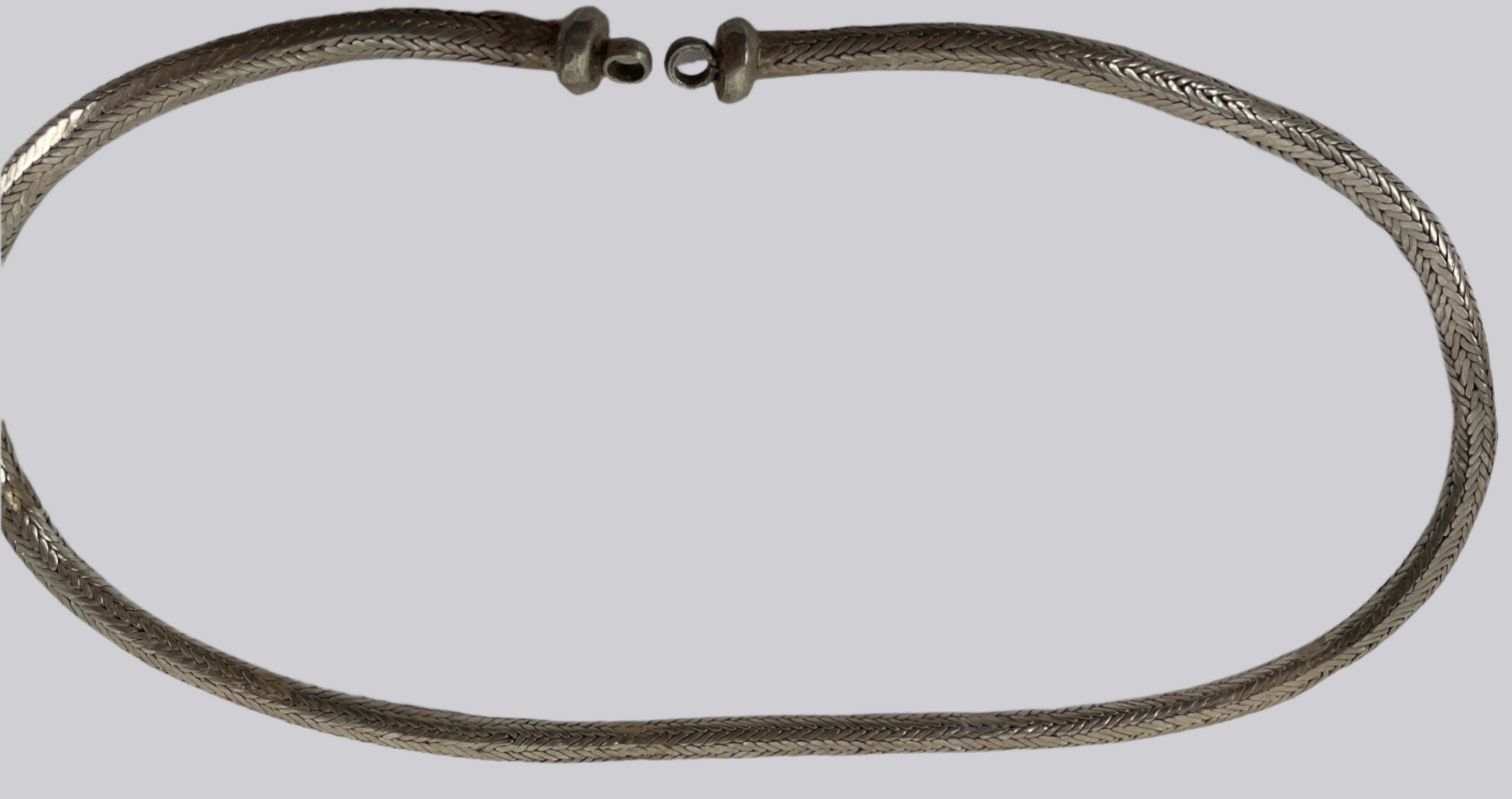Vintage Solid Silver Serpent Chain Necklace – 75g, Hand-Forged Clasp