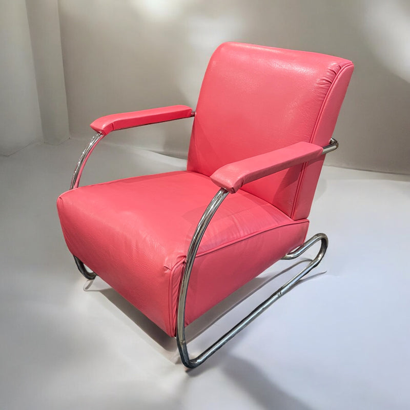 Super rare 1950’s cantilever tubular chrome loveseat and lounge chair