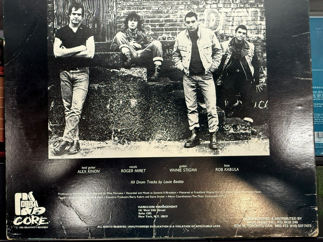 Original 1986 Canadian Agnostic Front Cause For Alarm LP on Cobra Core Records CL 1014. Tested vintage hardcore punk vinyl with original jacket