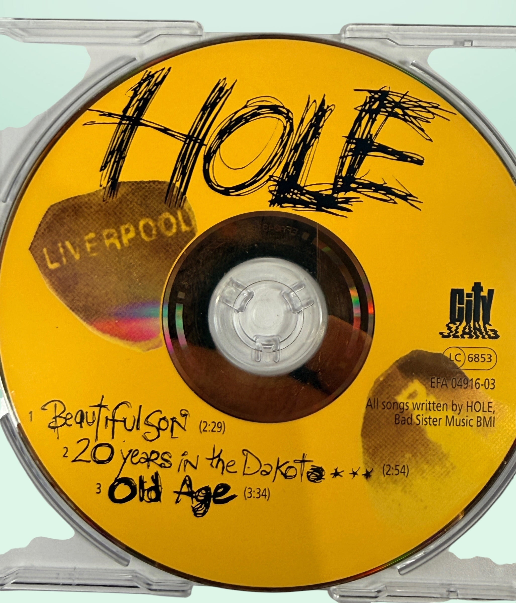 Rare 1993 Hole Beautiful Son UK CD single featuring Courtney Love. Includes 20 Years In The Dakota and Old Age. Original City Slang 3-track grunge collectible.