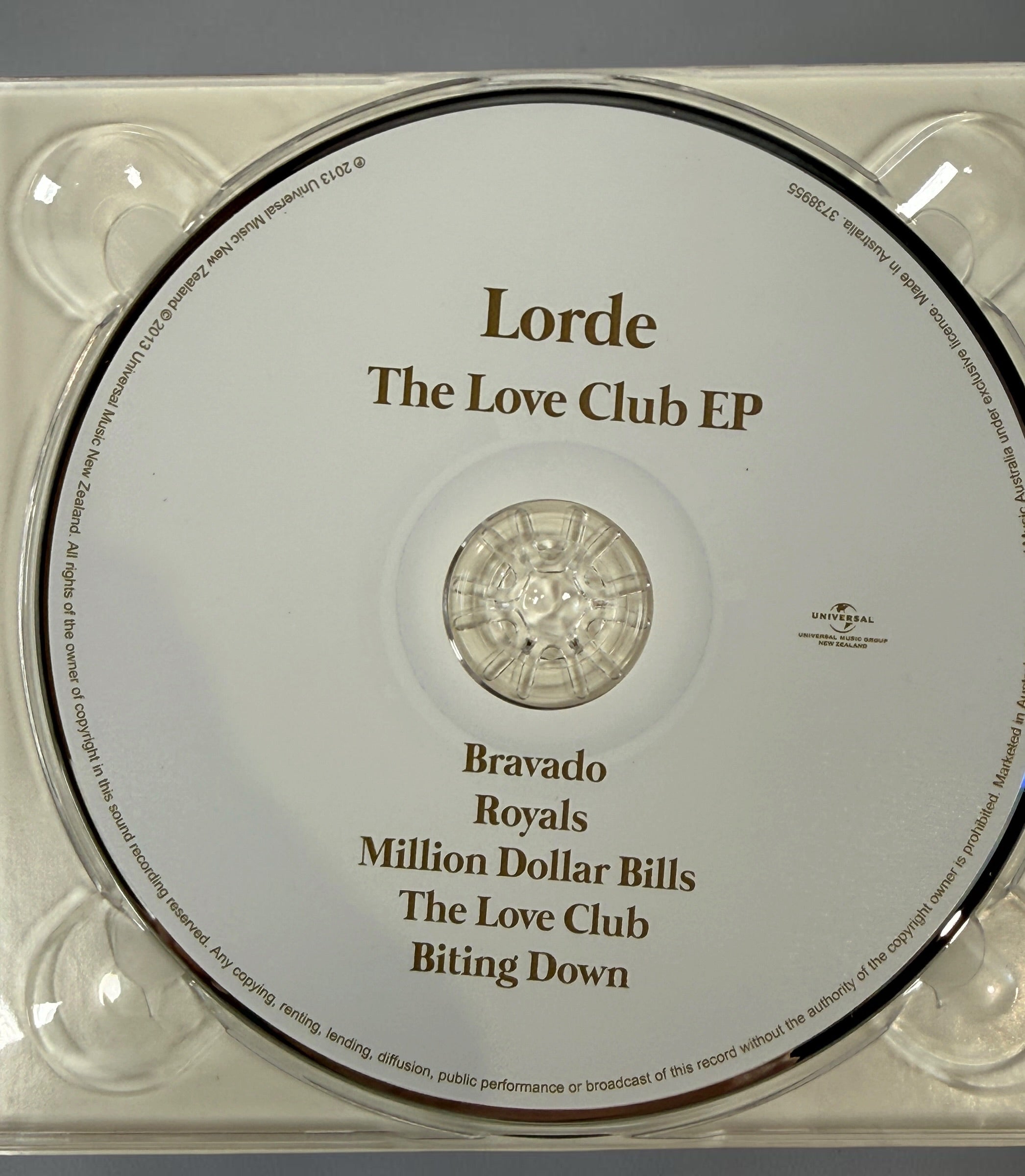 Official 2013 Australian pressing of Lorde’s&nbsp;The Love Club EP featuring the hit “Royals.” Complete, tested CD in original digipak, very good condition.