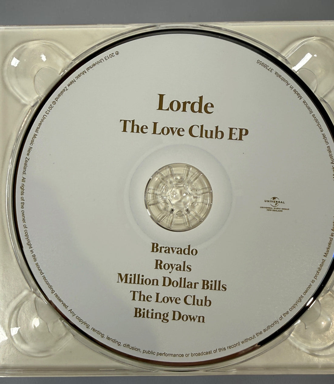 Official 2013 Australian pressing of Lorde’s&nbsp;The Love Club EP featuring the hit “Royals.” Complete, tested CD in original digipak, very good condition.