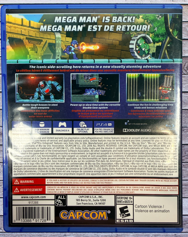 Complete PS4 copy of Mega Man 11 by Capcom. Includes original case, artwork, insert and tested game disc. Classic platform action for PlayStation 4.