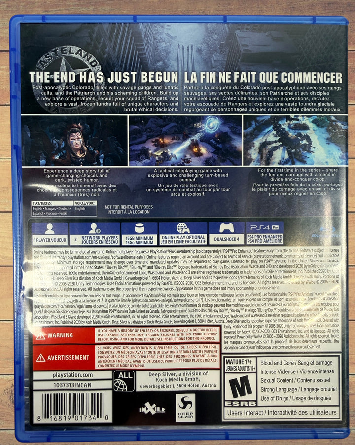 Tested complete copy of Wasteland 3 for PlayStation 4. Acclaimed tactical RPG with original case and artwork. Ready to play.