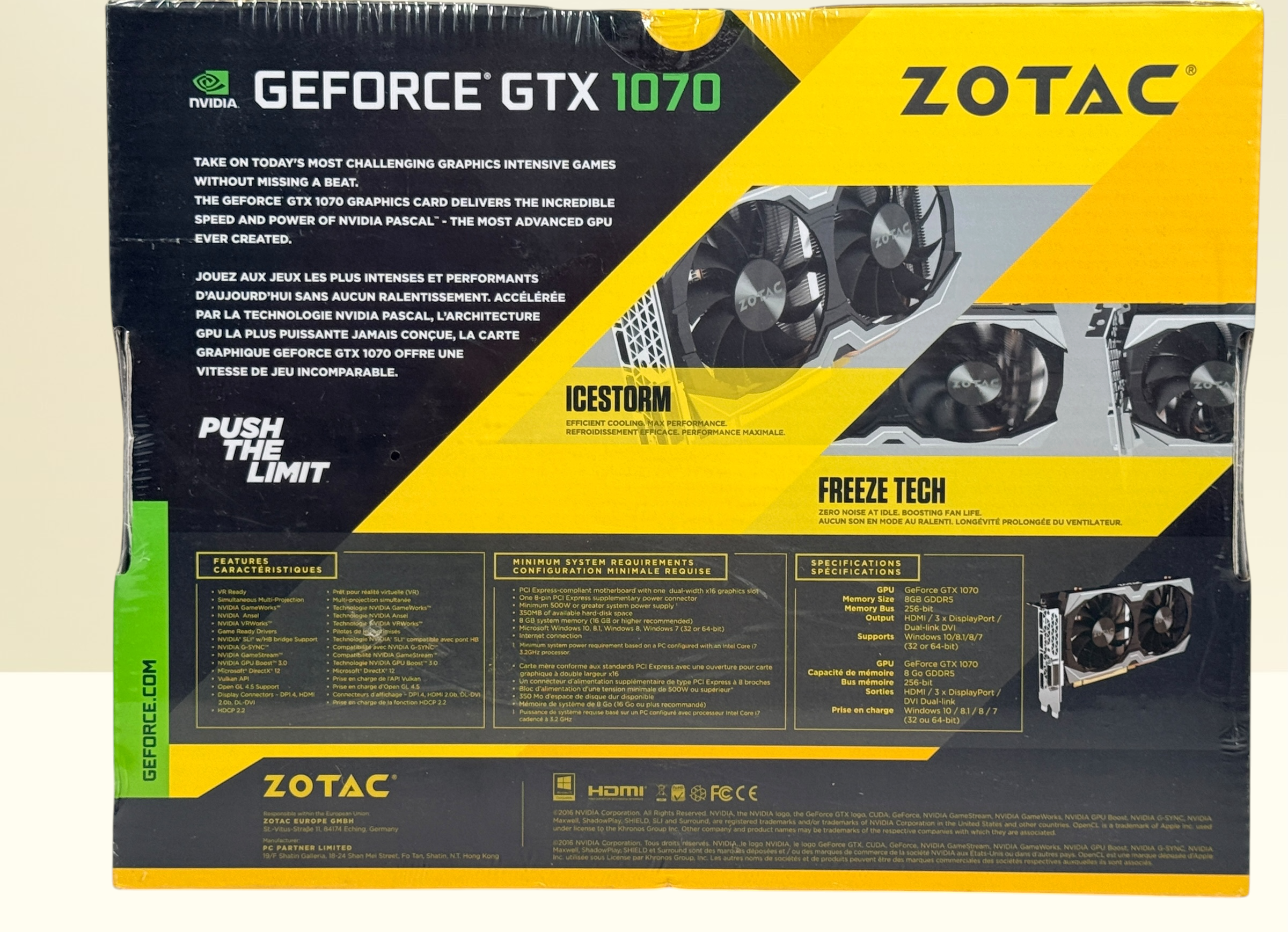 Factory-sealed ZOTAC GeForce GTX 1070 Mini 8GB GDDR5 graphics card with original retail box. NVIDIA Pascal GPU for gaming, VR, and compact PC builds.