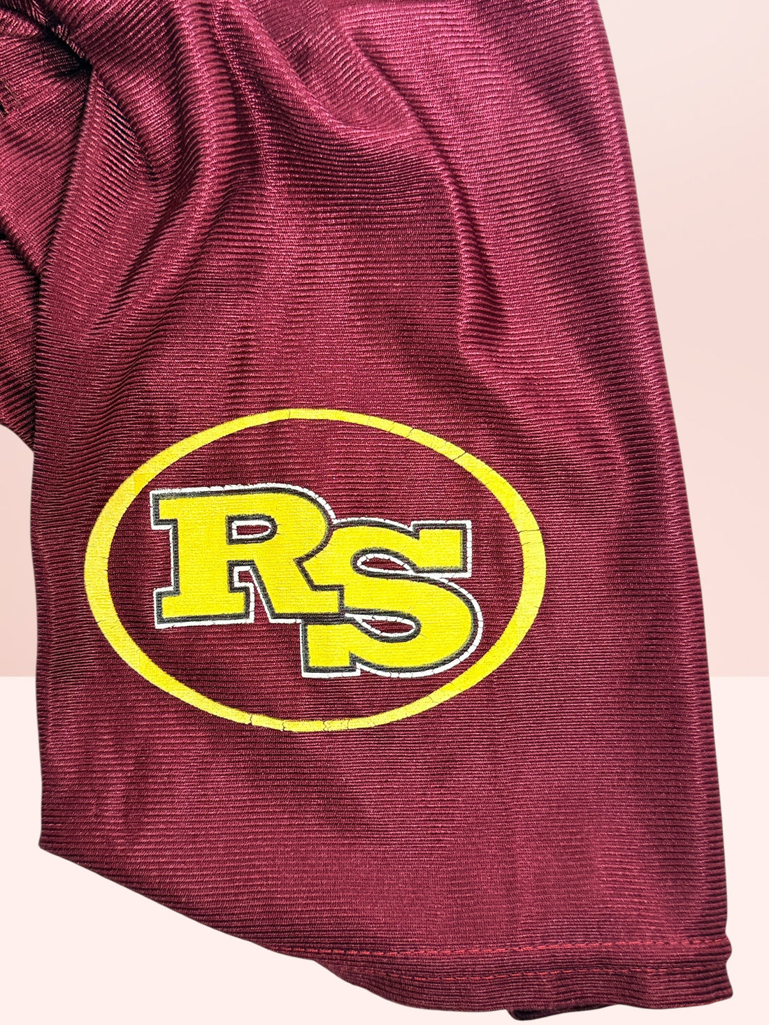 Authentic vintage Rolling Stones 98 football jersey by LogoAthletic. Official licensed USA-made burgundy mesh shirt with classic tongue logo and oversized 90s fit.