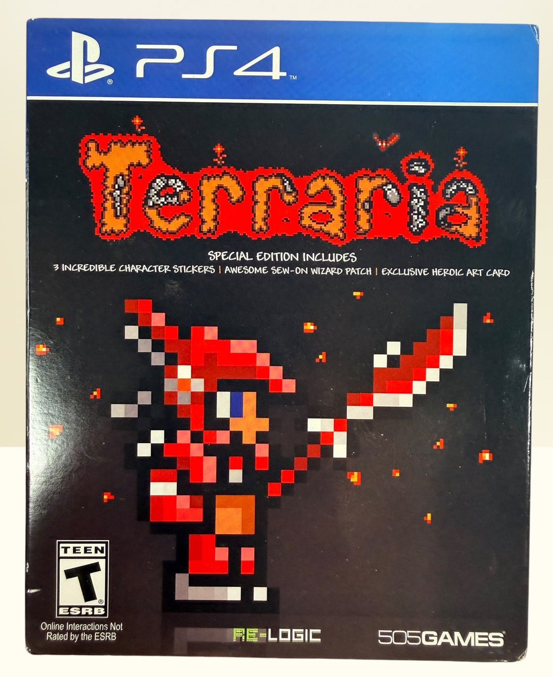 Terraria Special Edition for PS4 with original case, manual, Heroic Art Card, Wizard patch, and tested game disc. A collectible edition in very good condition.