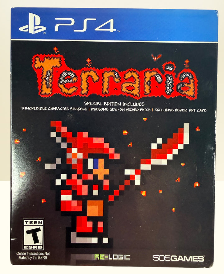 Terraria Special Edition for PS4 with original case, manual, Heroic Art Card, Wizard patch, and tested game disc. A collectible edition in very good condition.