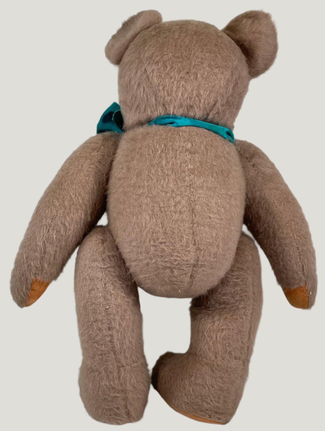 Vintage Handmade Mohair Teddy Bear with Suede Pads & Teal Bow – Jointed Limbs