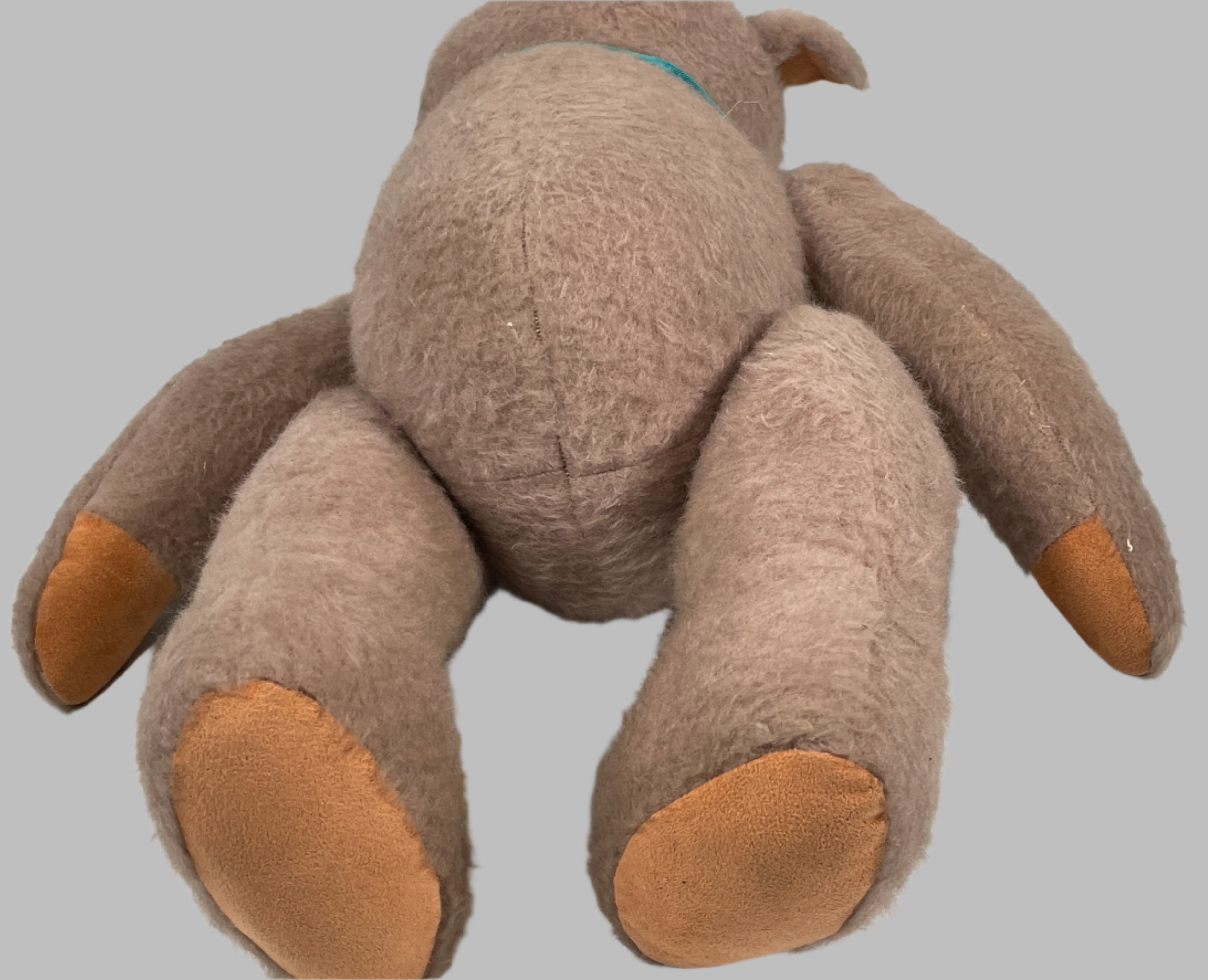 Vintage Handmade Mohair Teddy Bear with Suede Pads & Teal Bow – Jointed Limbs
