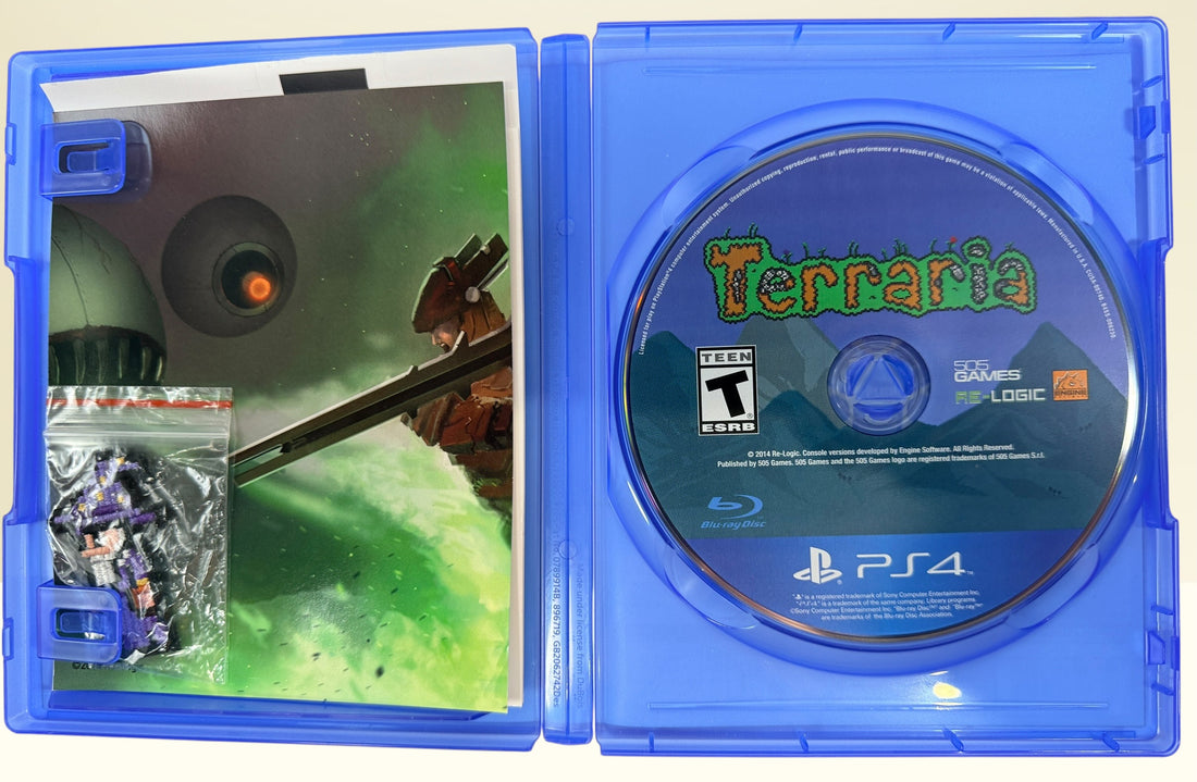 Terraria Special Edition for PS4 with original case, manual, Heroic Art Card, Wizard patch, and tested game disc. A collectible edition in very good condition.