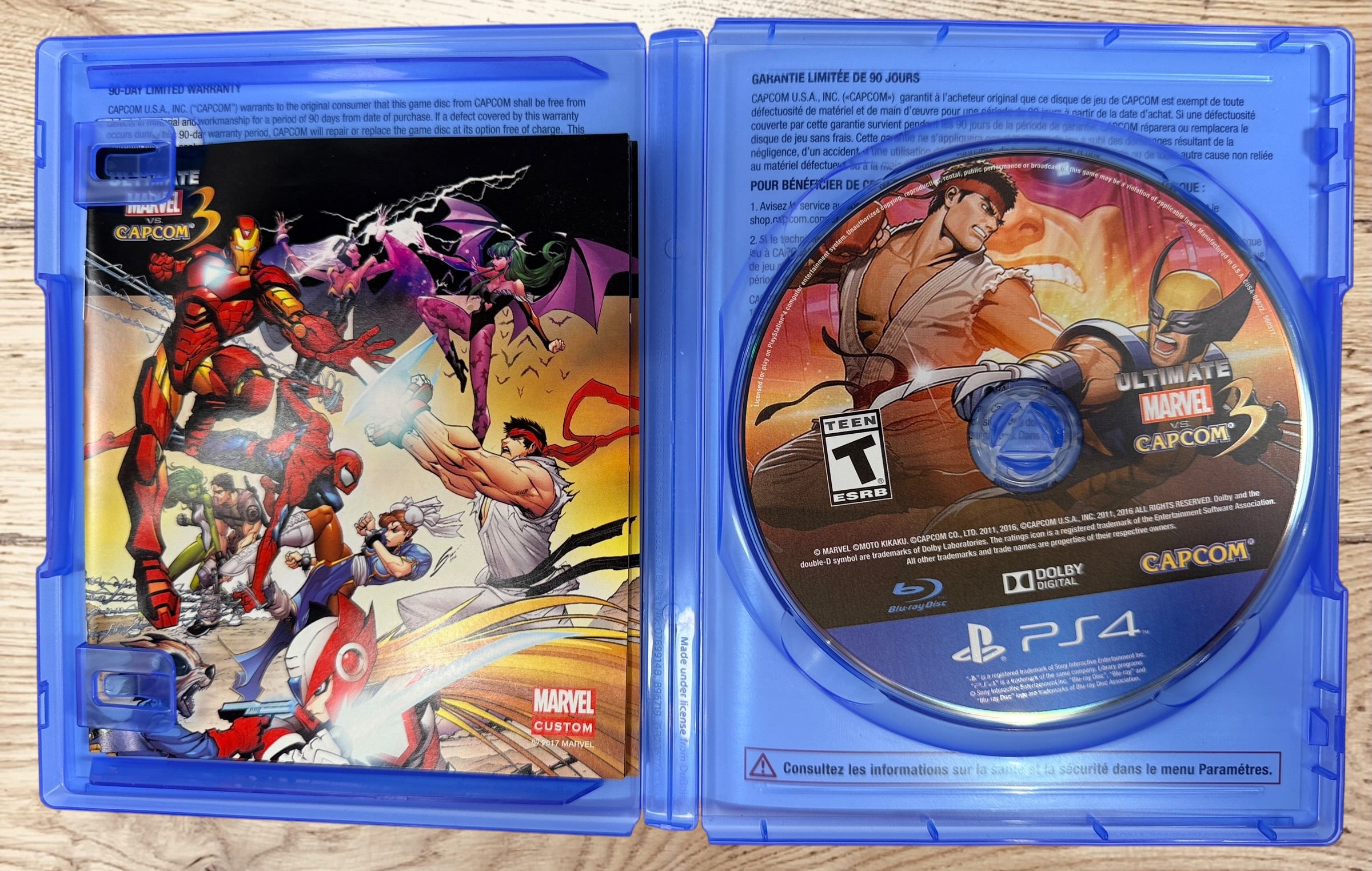 Complete PS4 copy of Ultimate Marvel vs. Capcom 3. Includes original case, manual, and tested game disc. Canadian bilingual edition in very good condition.