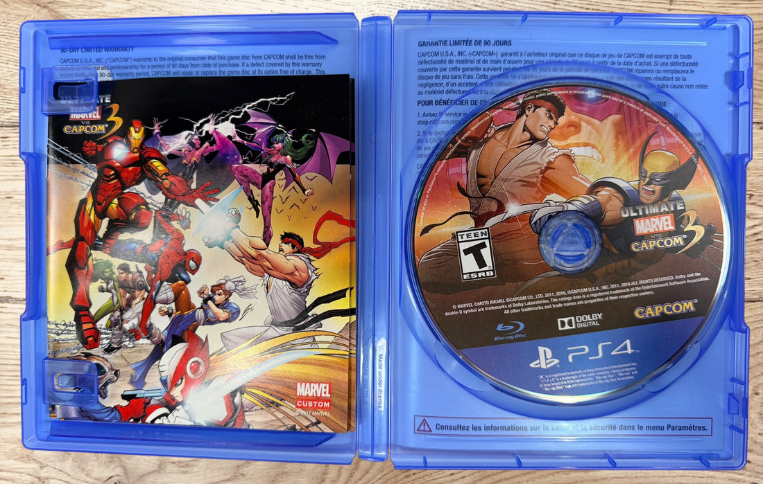 Complete PS4 copy of Ultimate Marvel vs. Capcom 3. Includes original case, manual, and tested game disc. Canadian bilingual edition in very good condition.