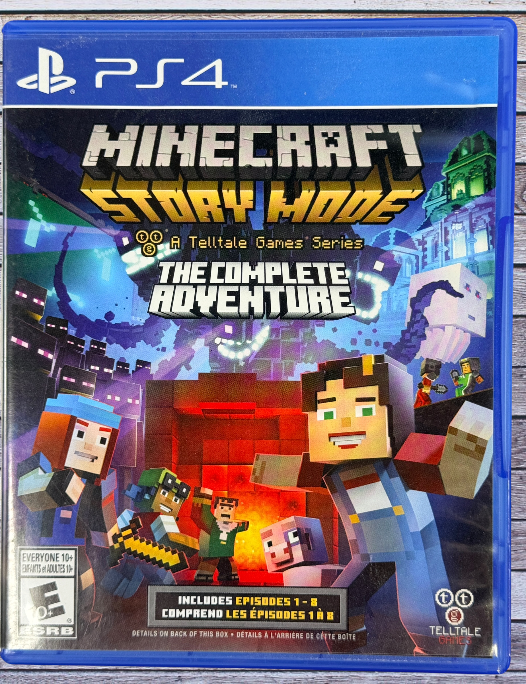 Complete PS4 copy of Minecraft Story Mode: The Complete Adventure. Includes all 8 episodes, original case, bilingual artwork, and tested game disc.