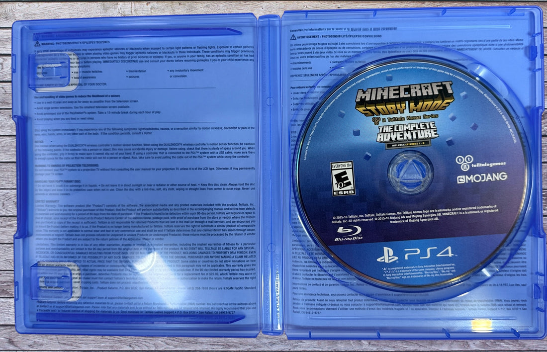 Complete PS4 copy of Minecraft Story Mode: The Complete Adventure. Includes all 8 episodes, original case, bilingual artwork, and tested game disc.