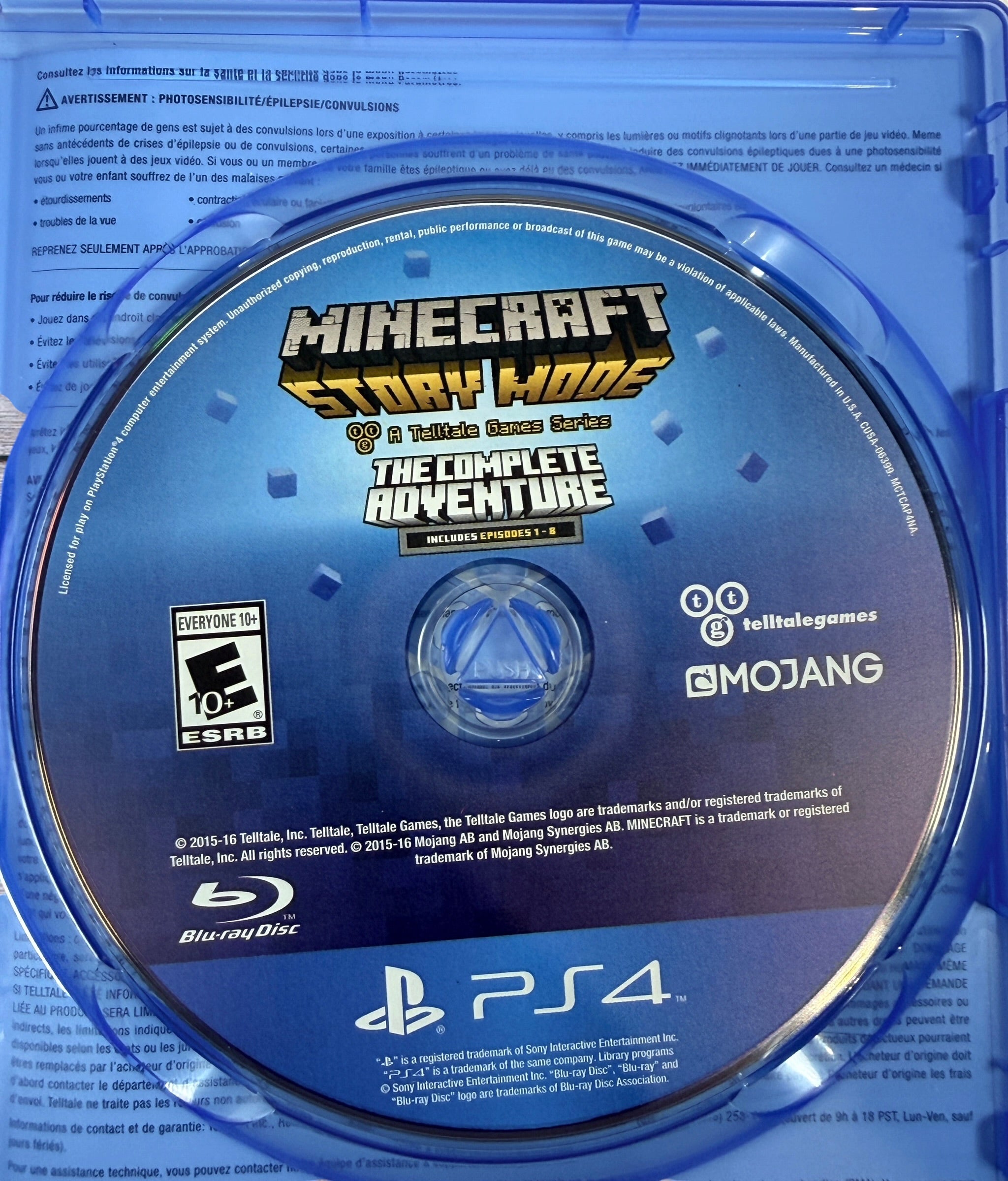 Complete PS4 copy of Minecraft Story Mode: The Complete Adventure. Includes all 8 episodes, original case, bilingual artwork, and tested game disc.