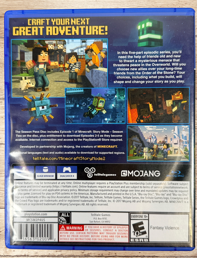 Complete in box Minecraft: Story Mode Season Two for PS4. Tested original Season Pass edition with case and disc. Genuine Telltale Games release.