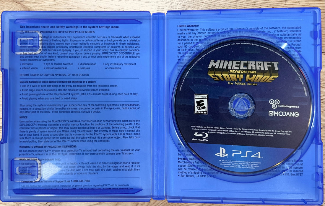 Complete in box Minecraft: Story Mode Season Two for PS4. Tested original Season Pass edition with case and disc. Genuine Telltale Games release.