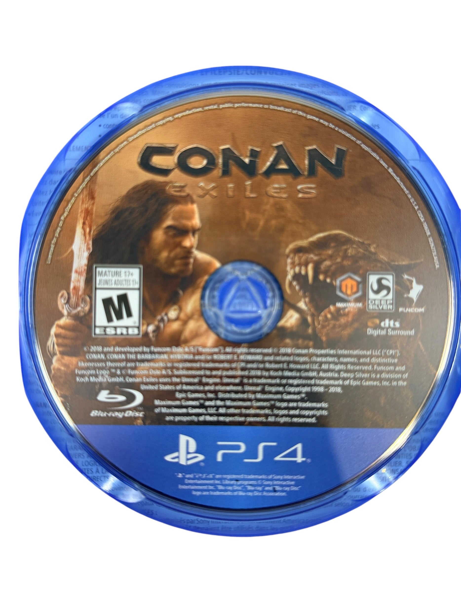 Complete PS4 copy of Conan Exiles Day One Edition. Includes original case, artwork, Day One insert, and tested game disc. Clean CIB North American release.