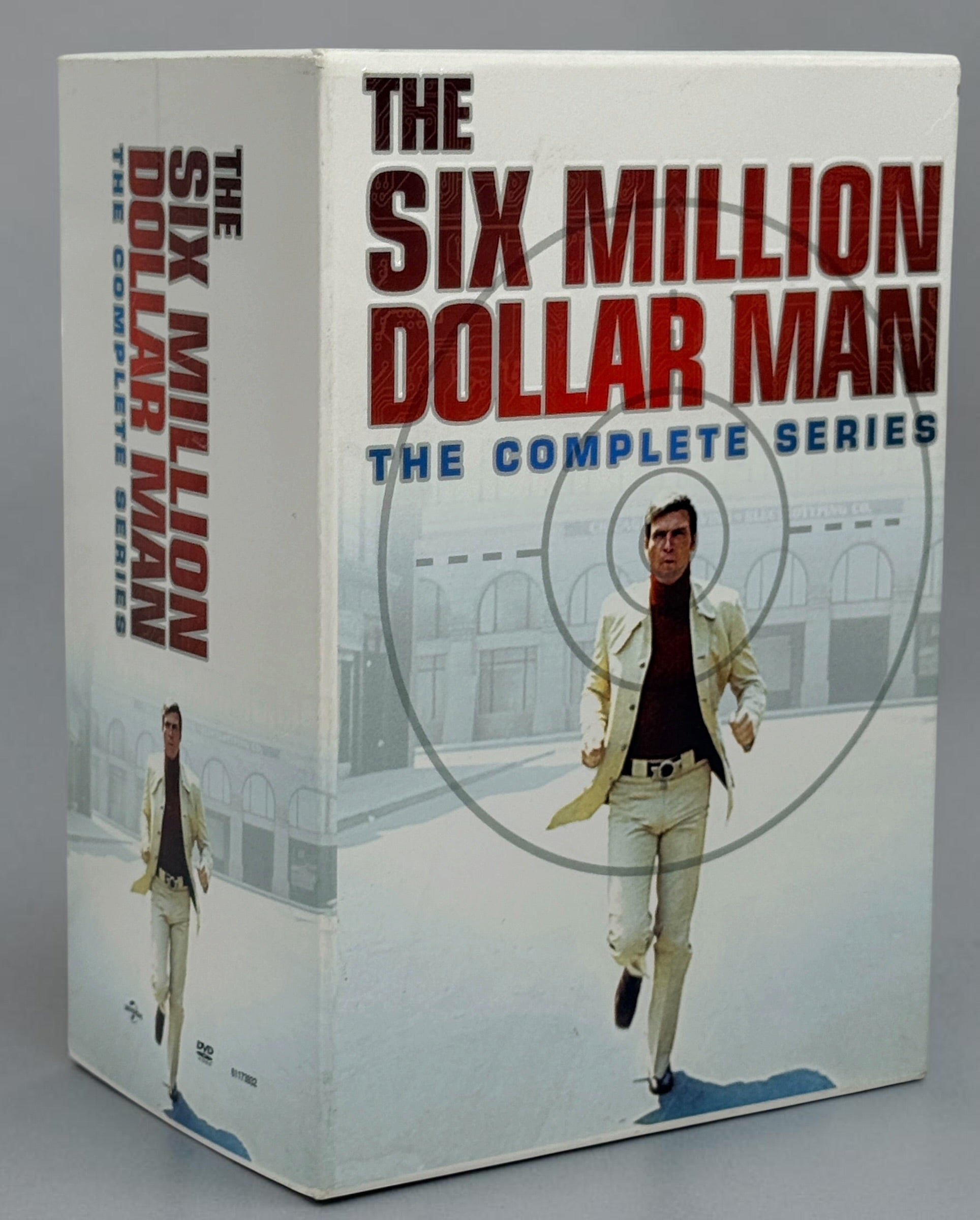 Complete The Six Million Dollar Man DVD box set featuring all five seasons, pilot TV movies, reunion films, 33 discs, and original collector slipcase. Classic sci-fi TV.