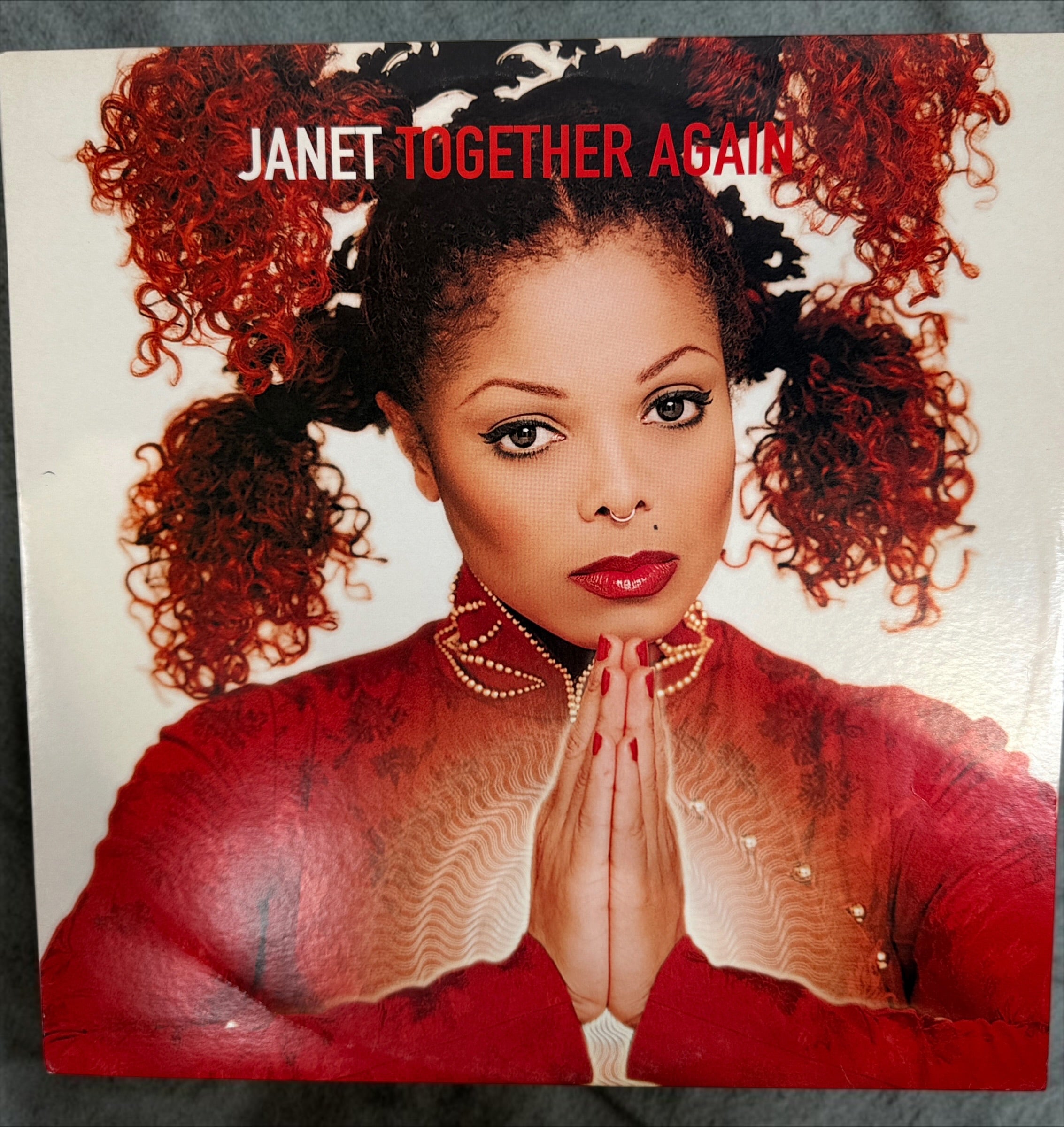 Rare 1997 Janet Jackson Together Again French promotional clear vinyl 12-inch single with original picture sleeve. Authentic Virgin Records promo pressing.