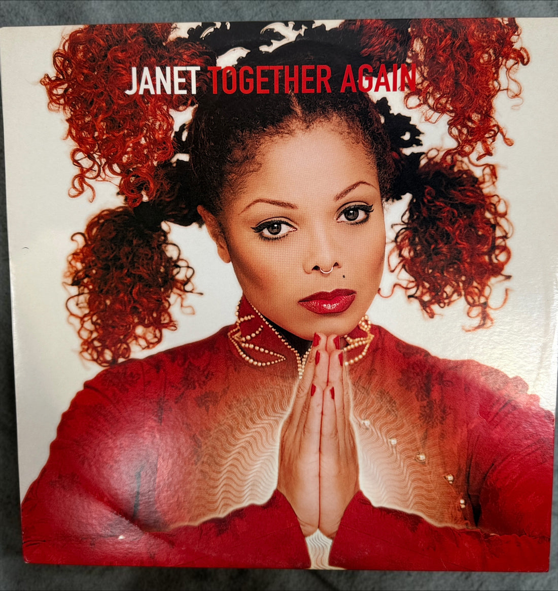 Rare 1997 Janet Jackson Together Again French promotional clear vinyl 12-inch single with original picture sleeve. Authentic Virgin Records promo pressing.