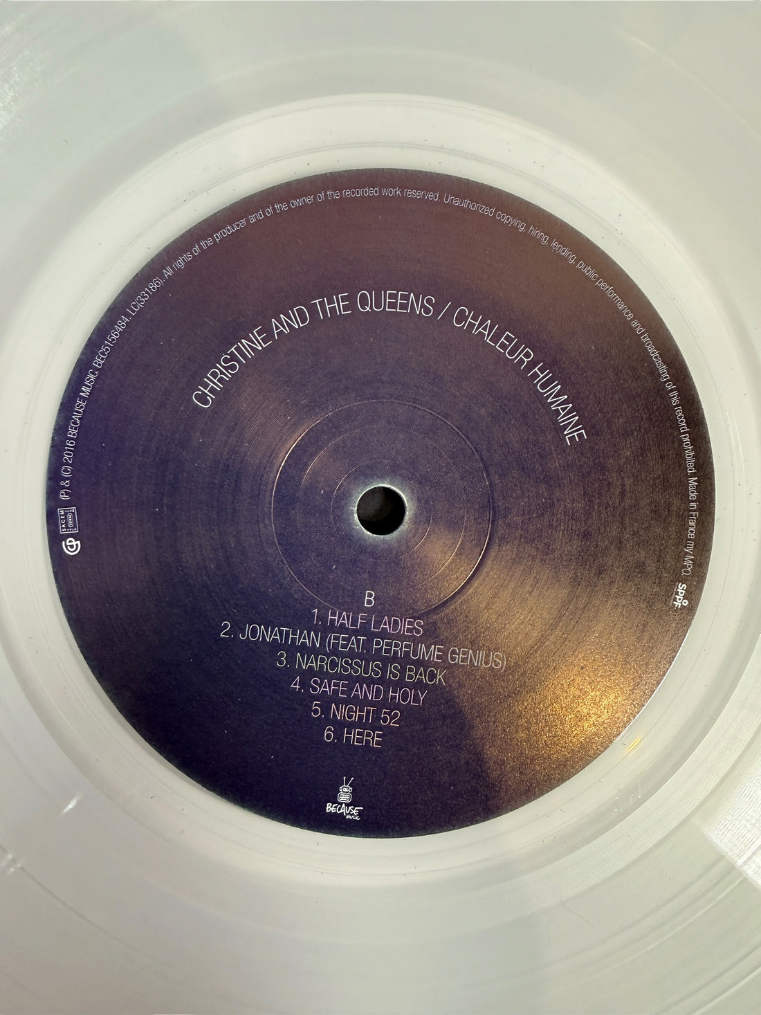 Original 2016 Christine and the Queens Chaleur Humaine clear vinyl LP on Because Music. French gatefold pressing with original artwork. Very good condition.