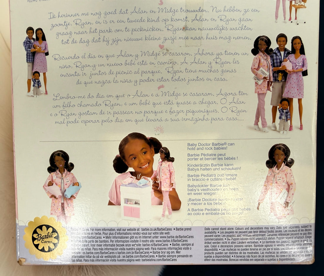 Original 2002 Mattel Barbie Happy Family Baby Doctor #56727 African American doll. New in box with twins, nursery station and accessories. Rare collectible.