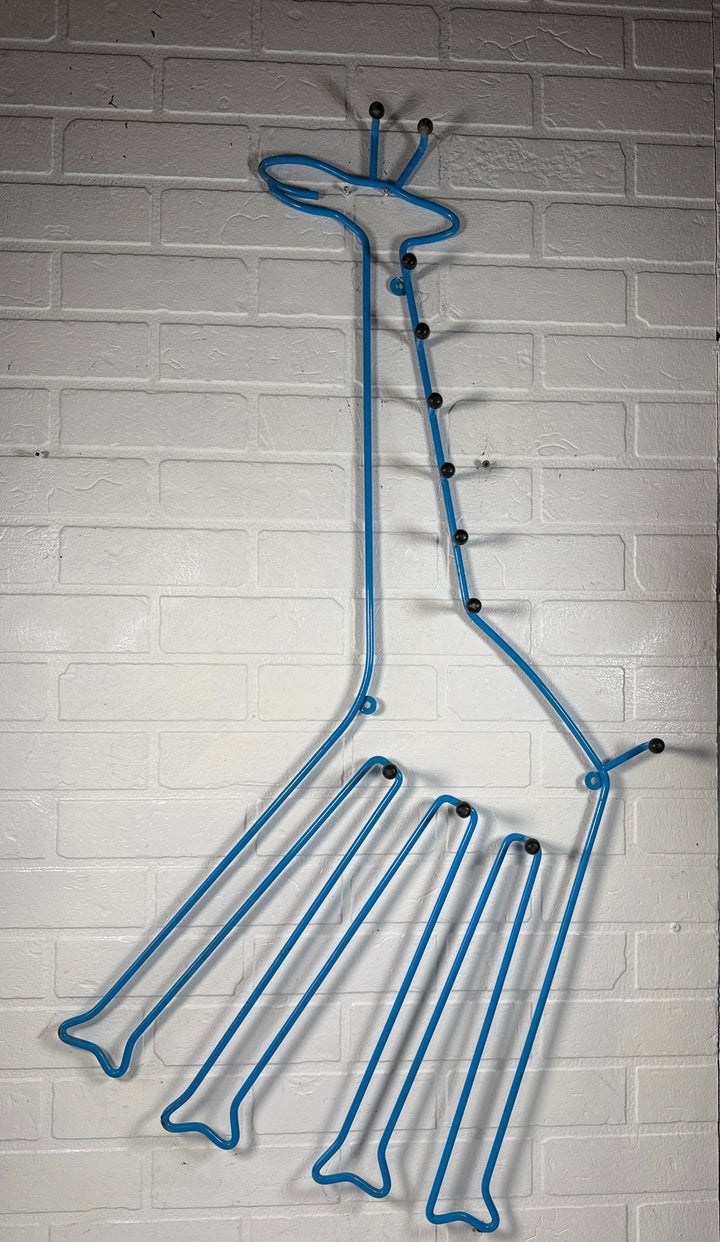 Vintage IKEA SPRALLIG blue metal giraffe wall coat rack from the 1990s. Fun décor piece, sturdy design, collectible. Ships from Canada.