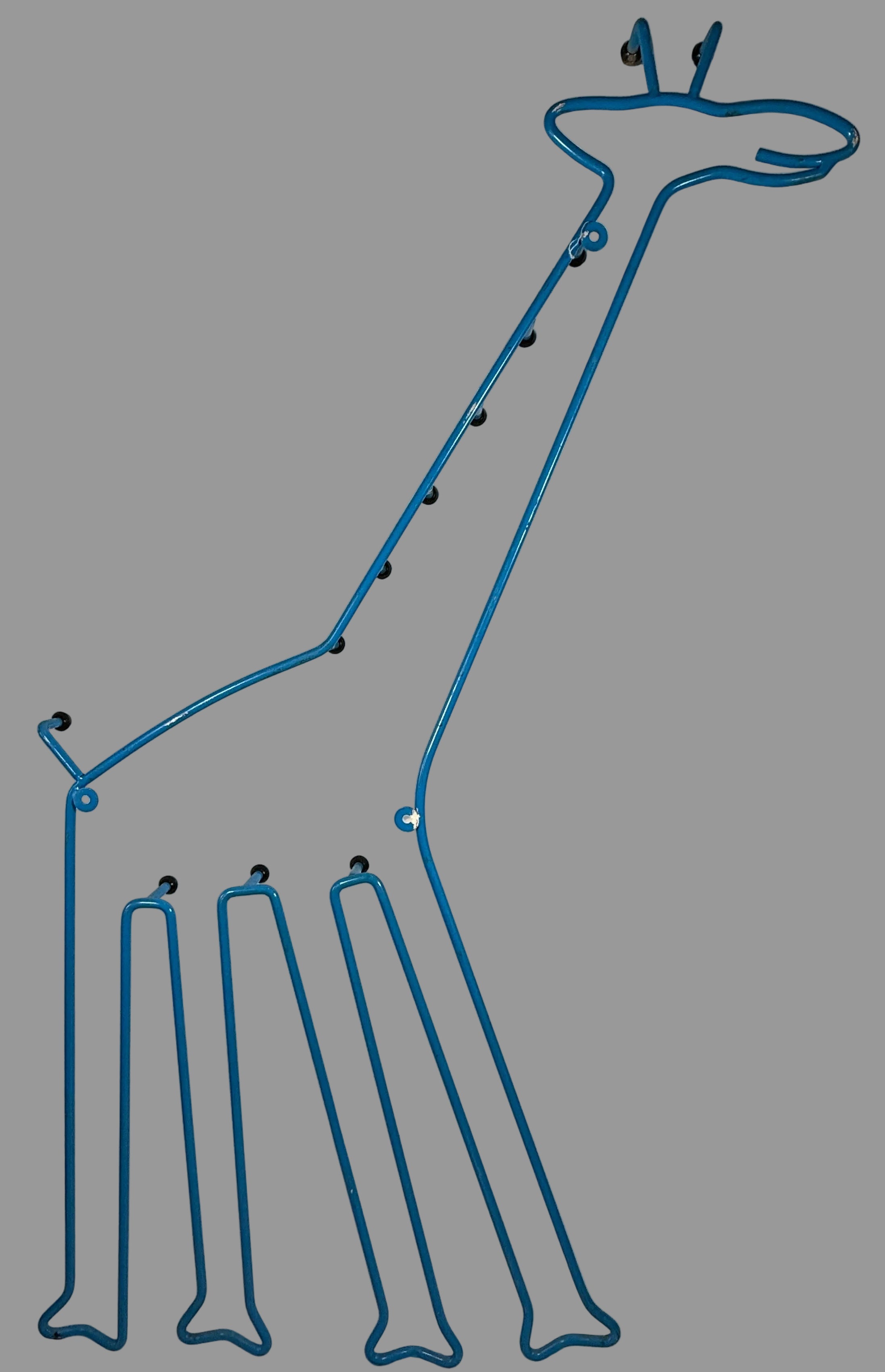 Vintage IKEA SPRALLIG blue metal giraffe wall coat rack from the 1990s. Fun décor piece, sturdy design, collectible. 