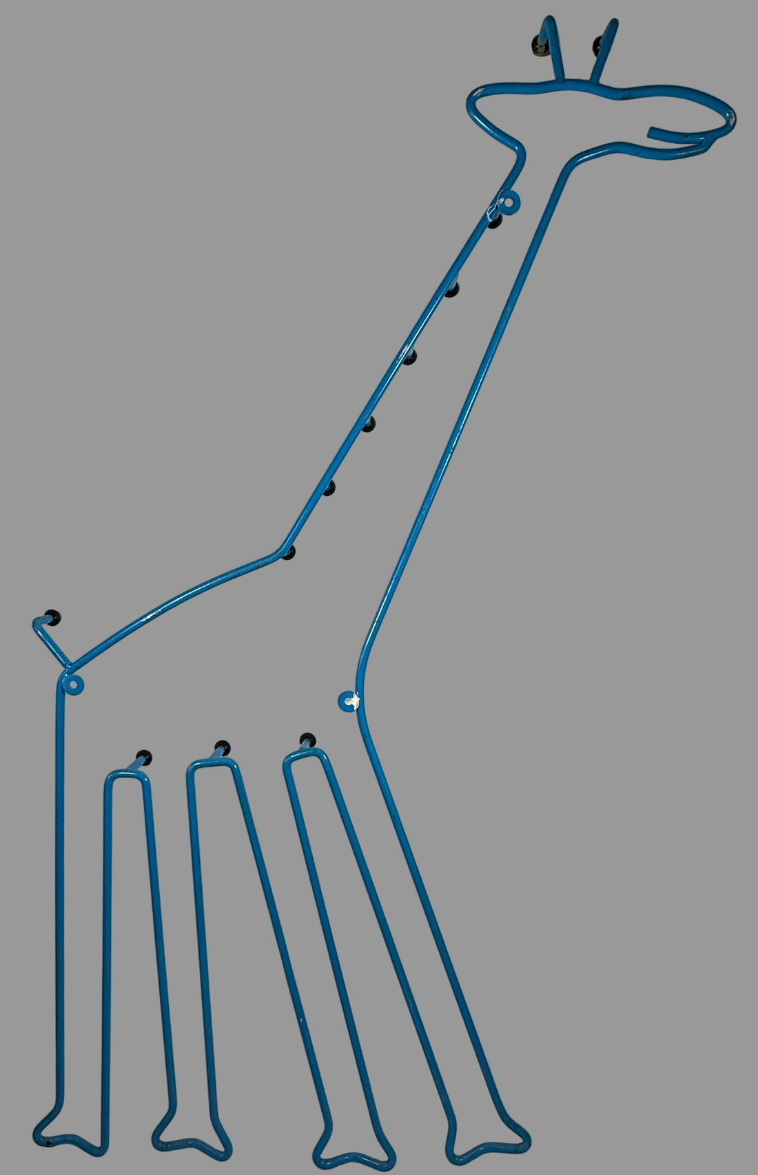 Vintage IKEA SPRALLIG blue metal giraffe wall coat rack from the 1990s. Fun décor piece, sturdy design, collectible. 