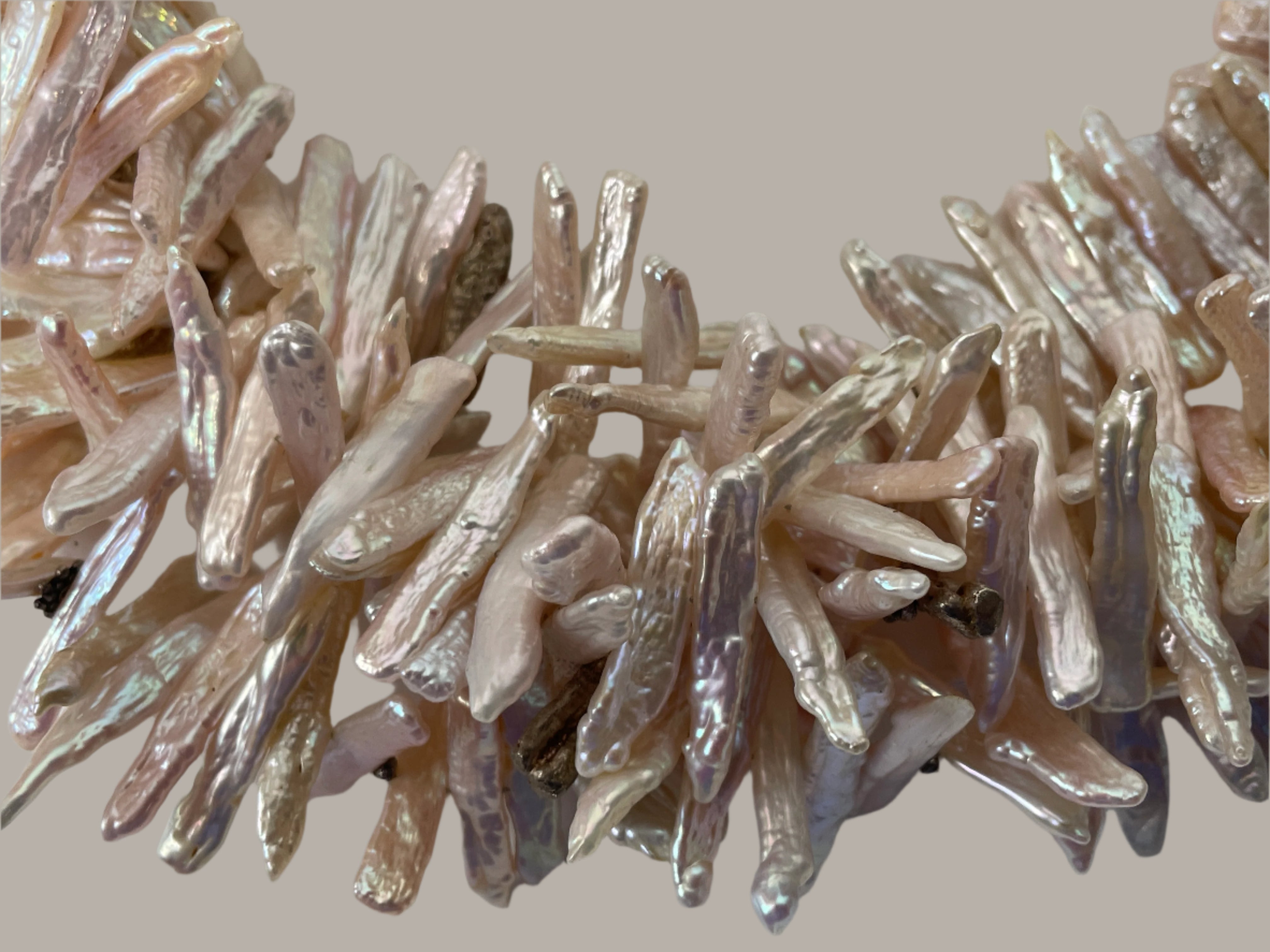 Baroque Pear Statement Necklace – 3 Strands, Quartz & Silver Clasp