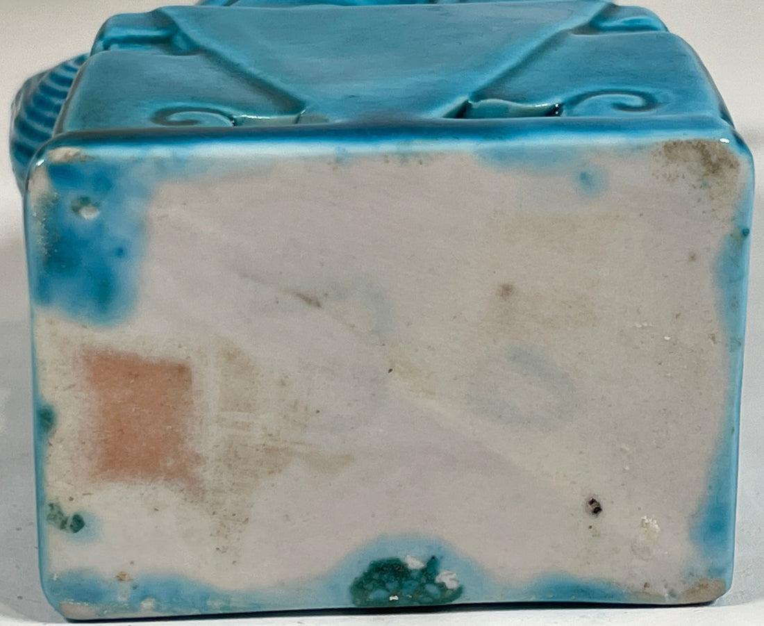 Pair of Vintage Turquoise Blue Glazed Ceramic Chinese Foo Dogs 6” Tall