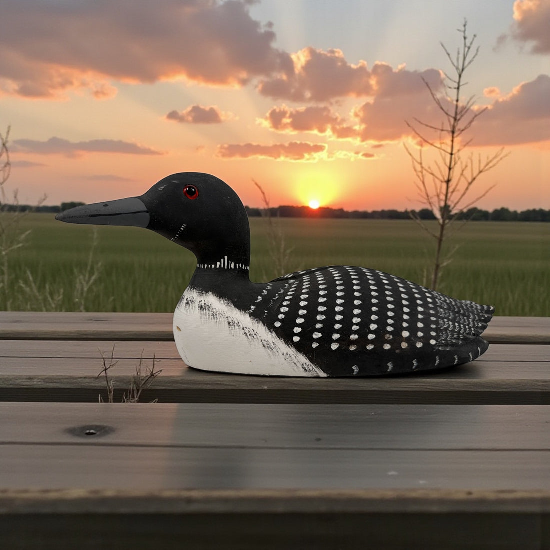 Large 14-inch Tremblay Canada hand-carved wooden loon. Vintage folk-art décor piece with original paint and maker’s stamp. Great display sculpture.