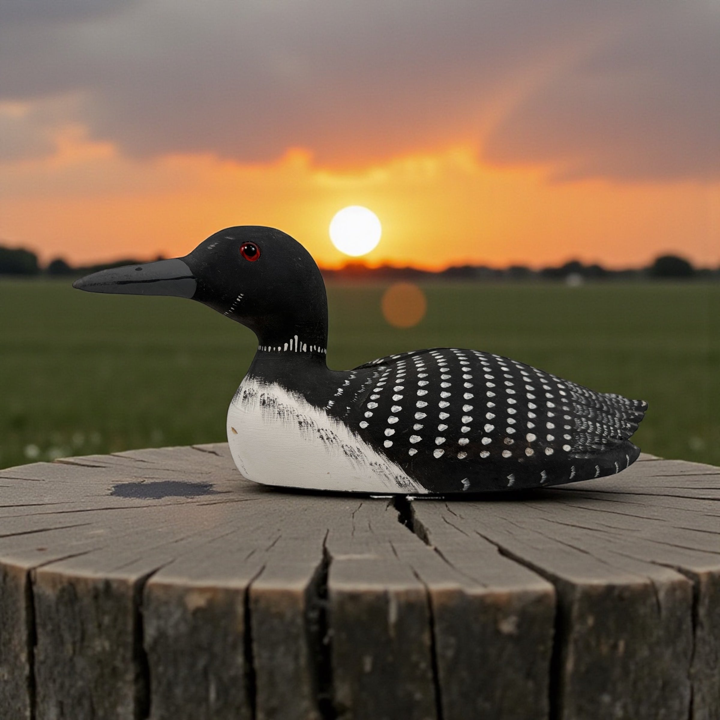 Large 14-inch Tremblay Canada hand-carved wooden loon. Vintage folk-art décor piece with original paint and maker’s stamp. Great display sculpture.