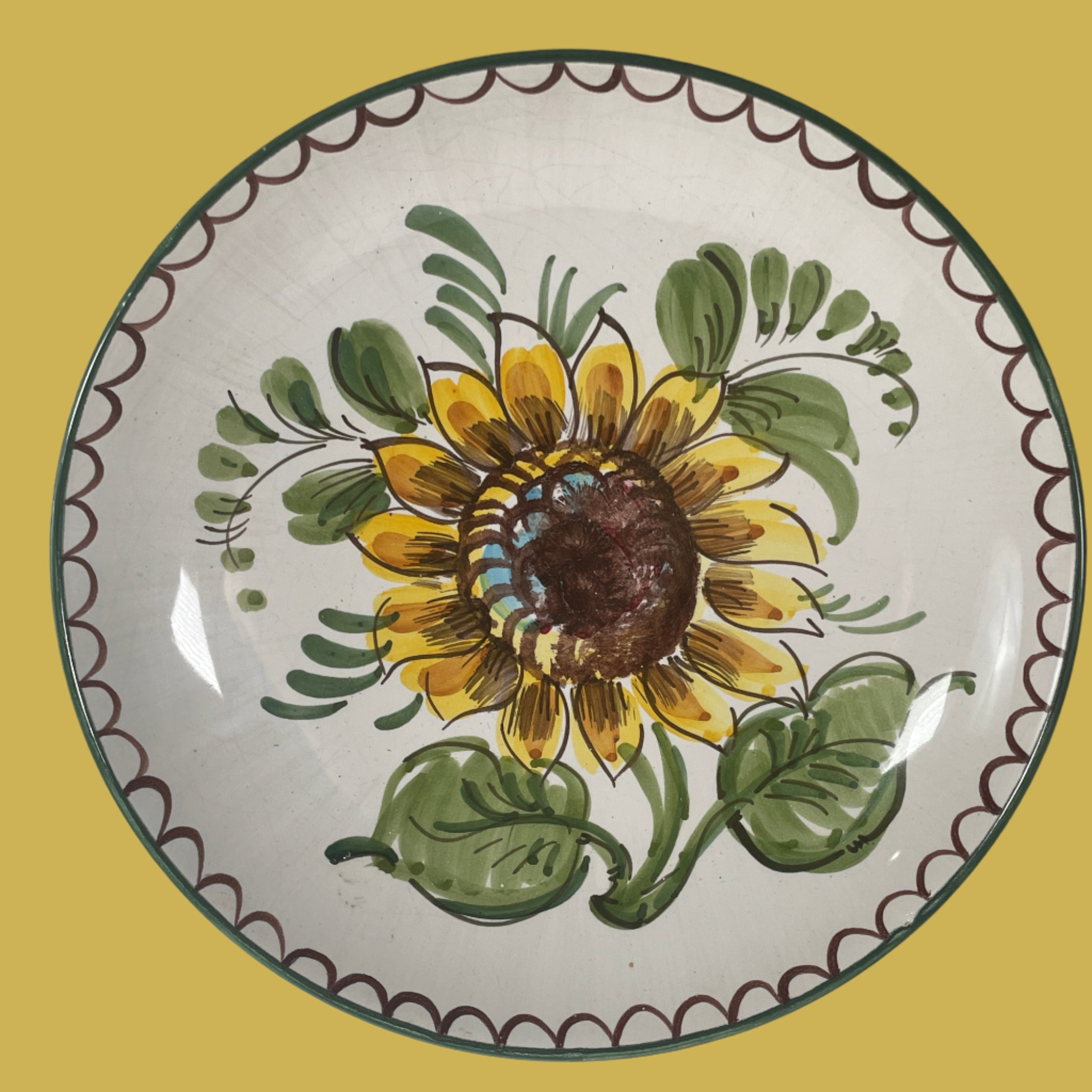 Bol vintage en céramique Ulmer – Motif tournesol peint à la main