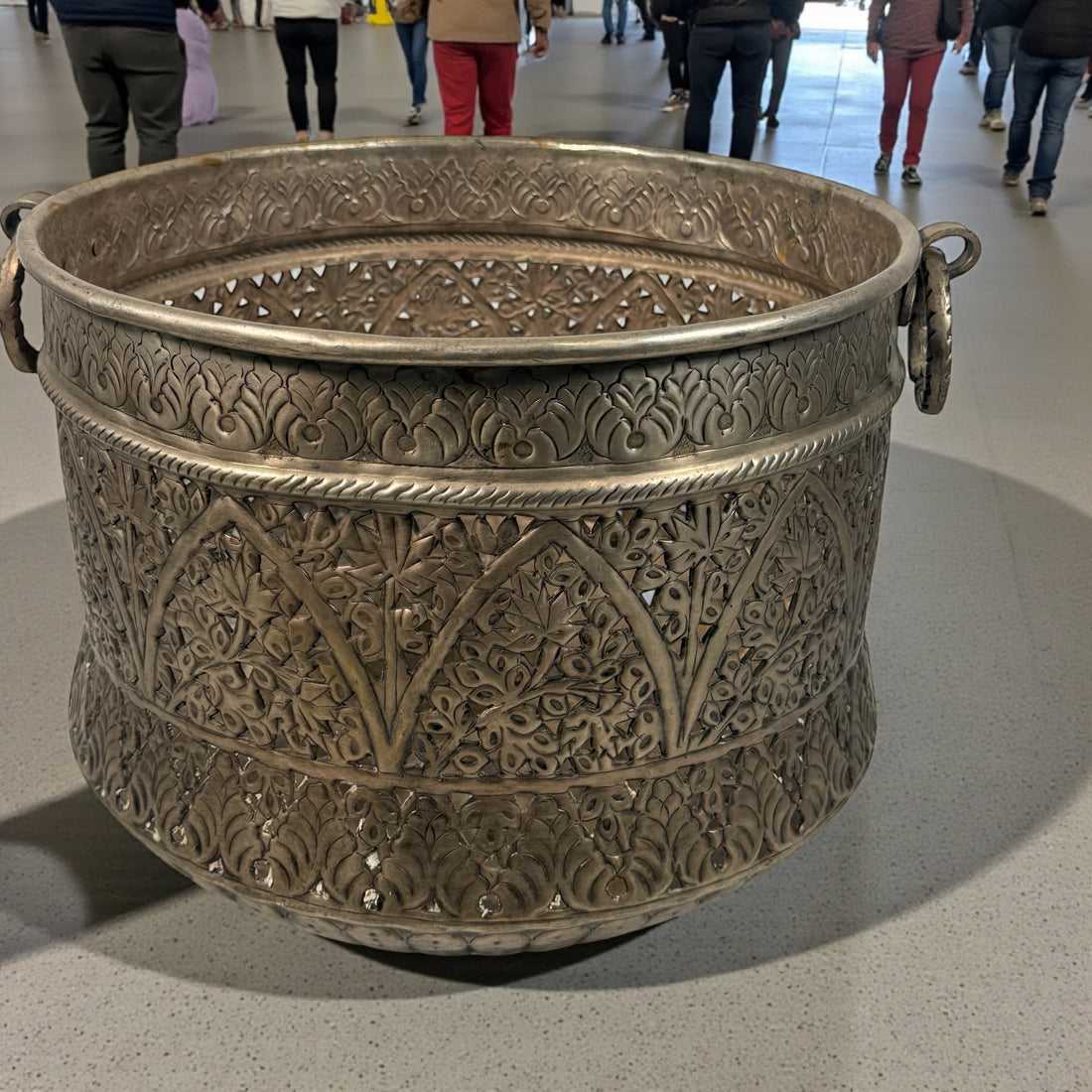 Vintage Hand-Pierced Indian Brass Planter – Dent on Side