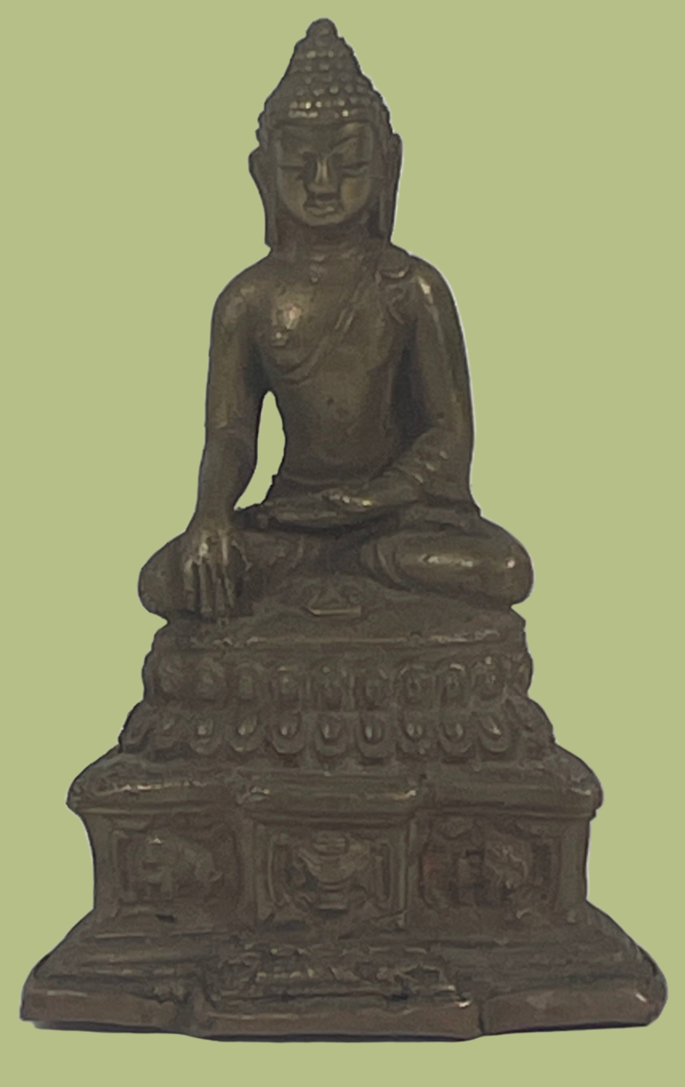 Vintage Brass Seated Buddha – 4.75” Tibetan Mandala Base,