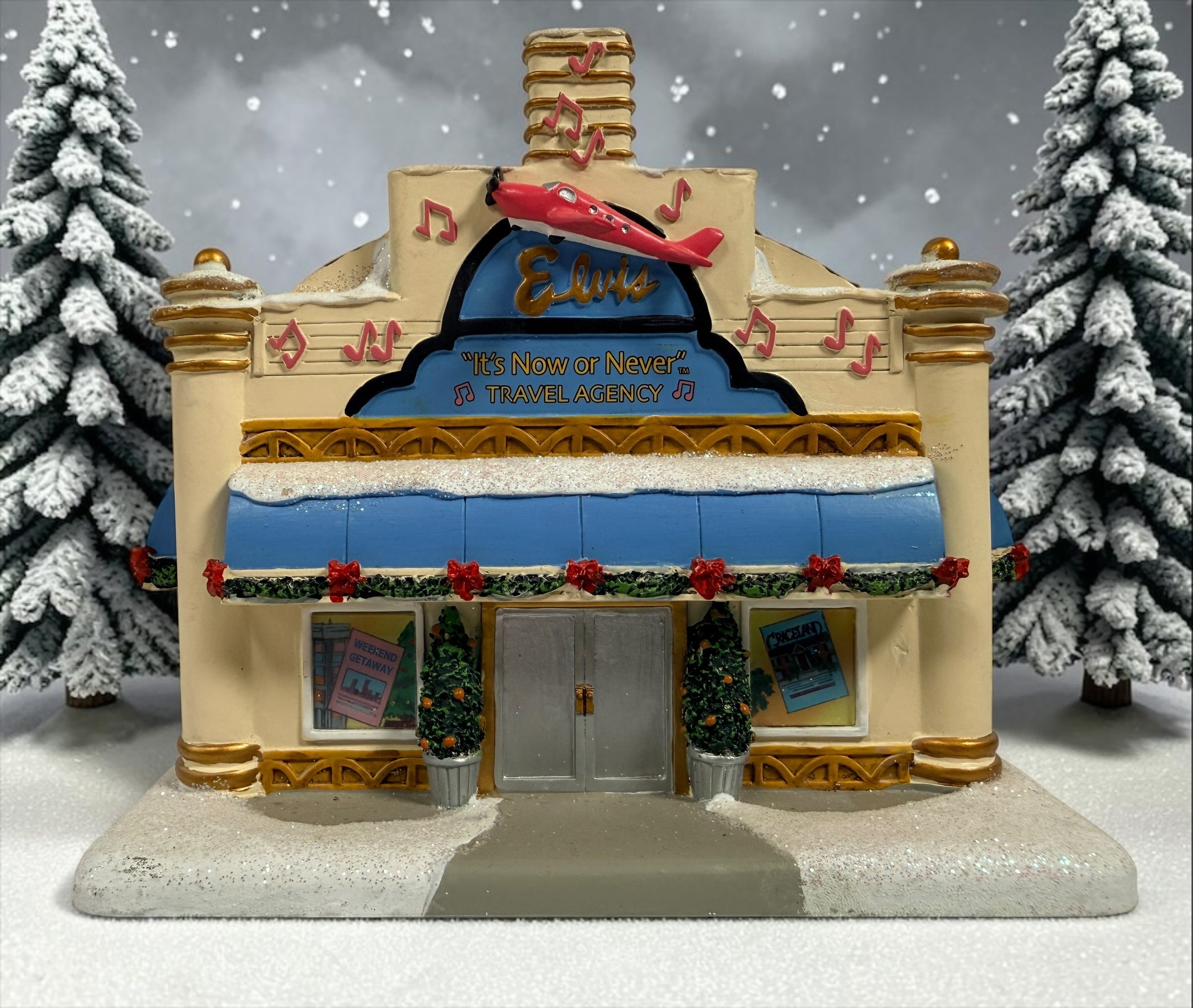 2007 Hawthorne Village Elvis Presley “It’s Now or Never” Travel Agency holiday village collectible. Official Elvis issue; cord and bulb not included.