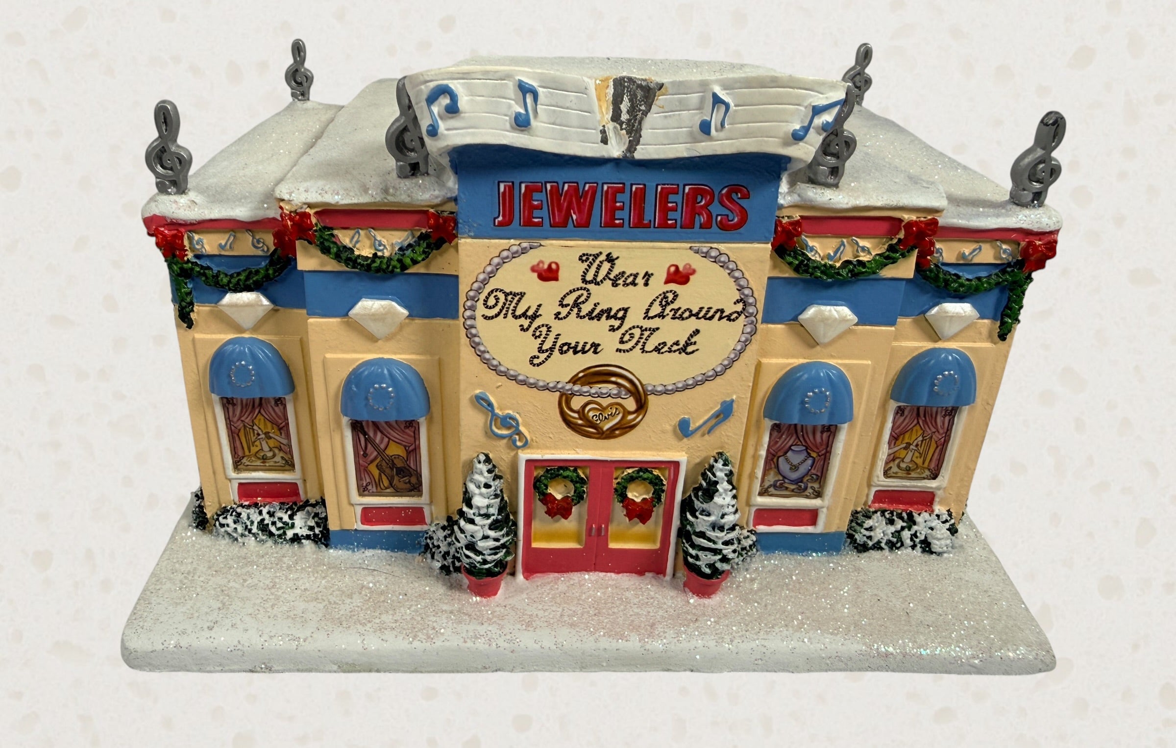 2006 Hawthorne Village Elvis Wear My Ring Around Your Neck Jewelry Store. Fair condition with visible top damage. Cord and bulb not included.