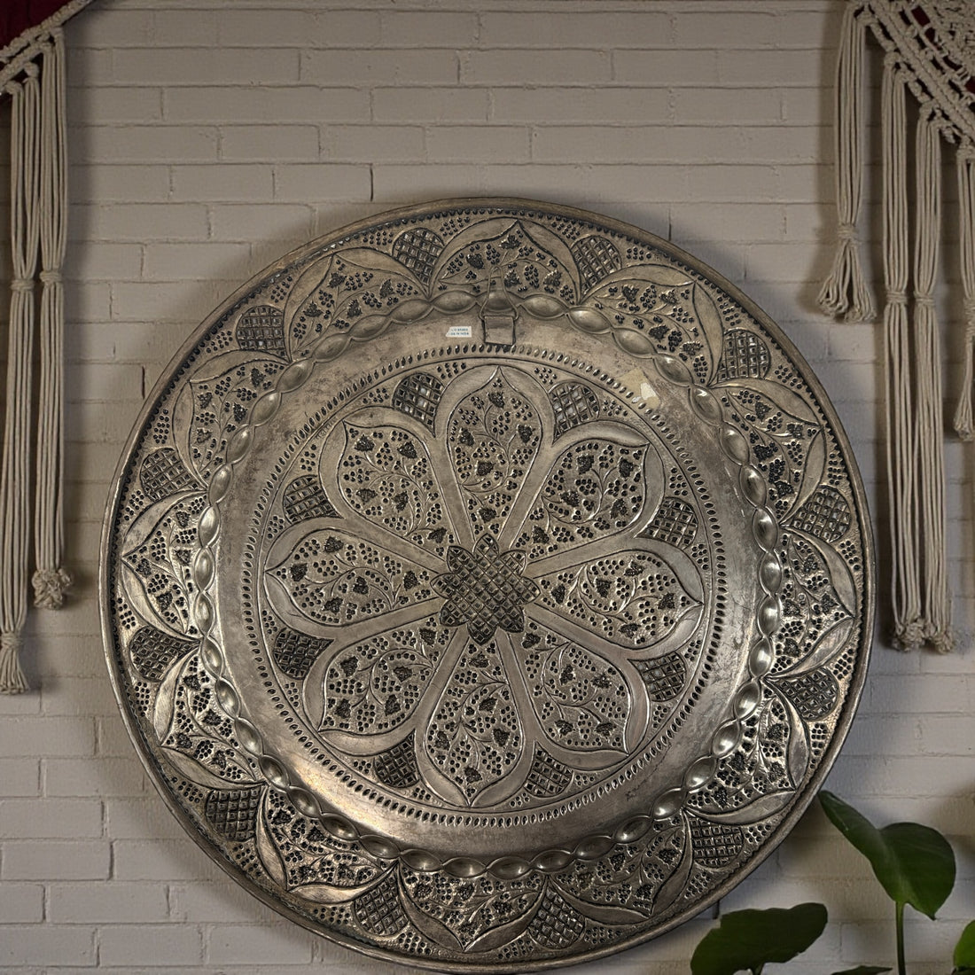 Vintage Solid Brass Tray – 24” Indian Hand-Chased Pierced Design