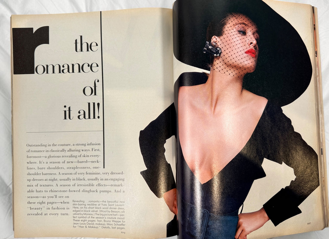 Vintage Vogue October 1986 featuring Cindy Crawford by Richard Avedon, with iconic 1980s fashion, supermodels and photography. Collector issue.