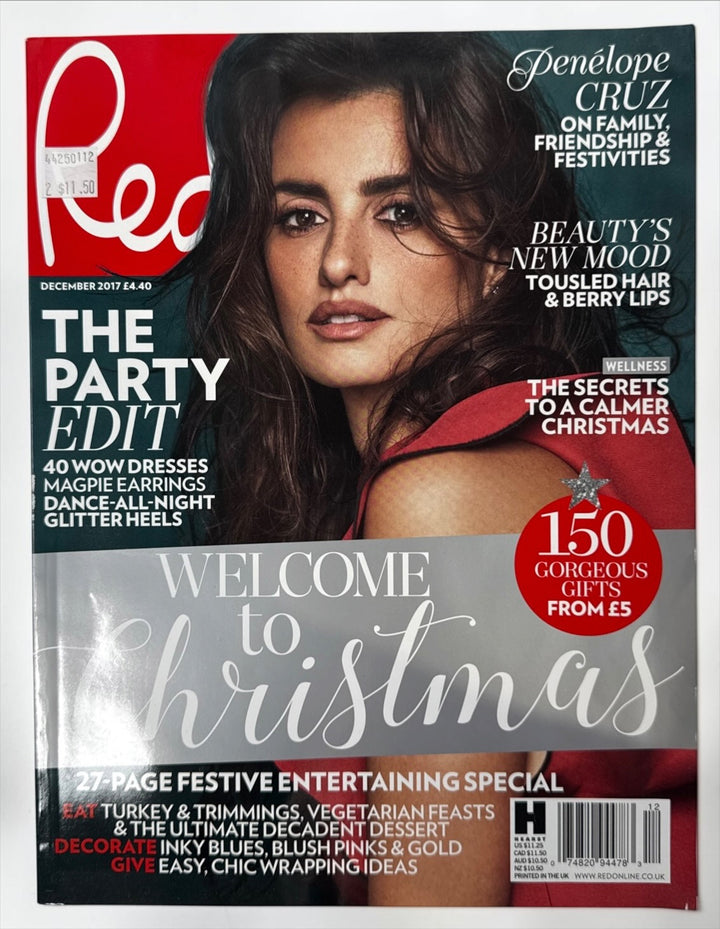 Red Magazine UK December 2017 featuring Penélope Cruz on the cover. Collectible fashion, beauty and Christmas issue in very good condition.