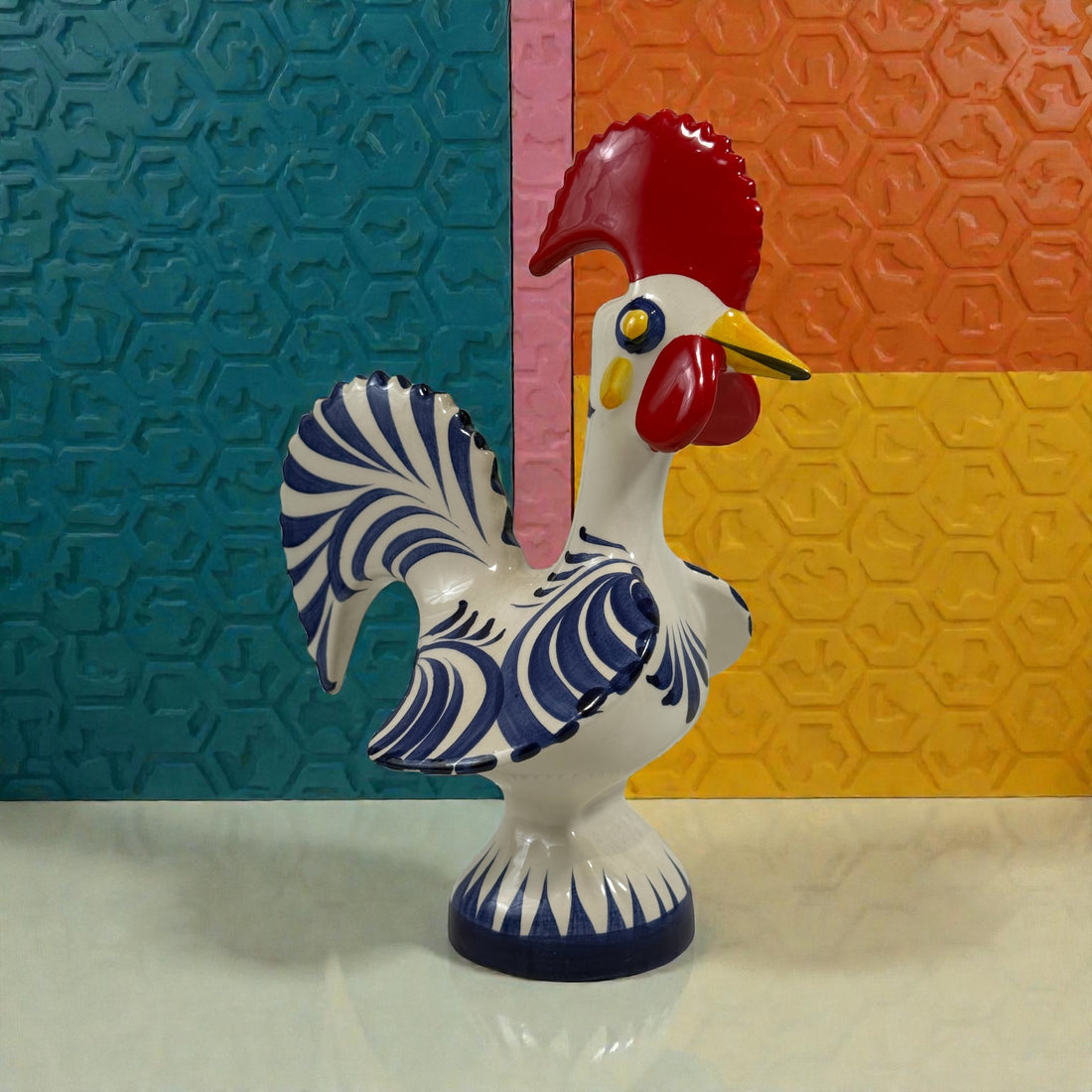 Hand-Painted Portuguese Ceramic Rooster – 8¼” – Signed “Portugal 19”