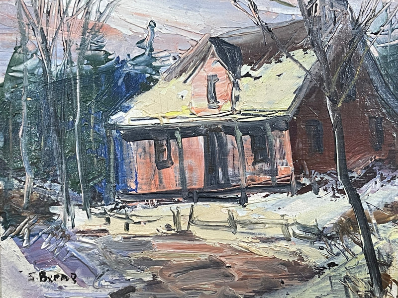 Belle peinture à l'huile sur carton par un artiste canadien, magnifiquement encadrée, signée S. Berne 8"x10"